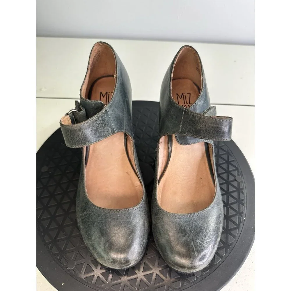 Miz Mooz Kora Gray Leather Mary Jane Heels Chunky Heel Sz 36/6 Twee Lagenlook